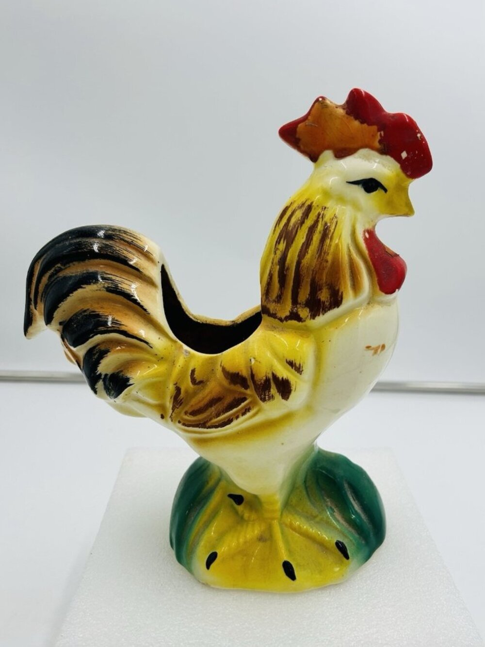 Vintage Ceramic Rooster Hen Planter Multicolor Farmhouse Country Pottery USA
